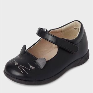 Black Dress Shoes with Mary Jane Style and Decorative Cat Face